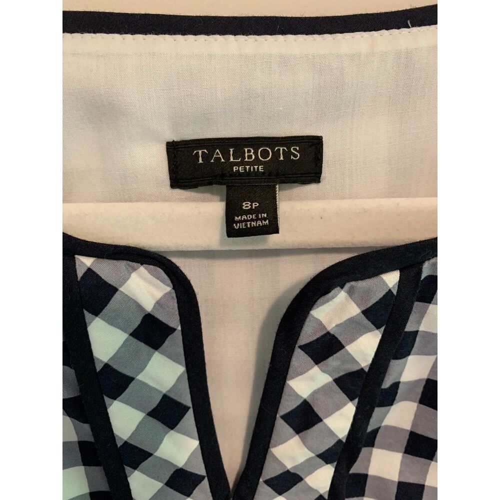 Talbots Navy White Gingham Fit & Flare Sleeveless Cotton Dress Preppy 8P - Picture 3 of 8